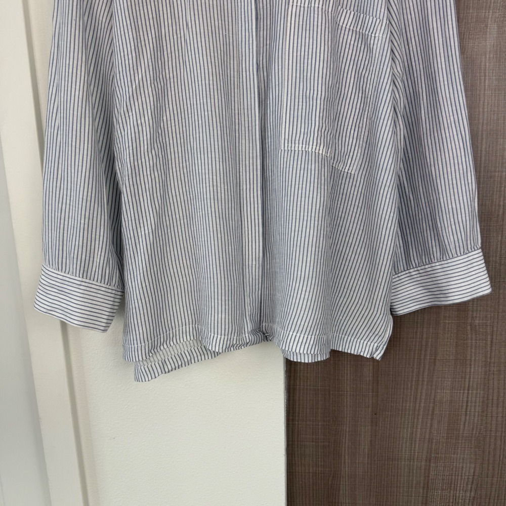 Lunya Blue Striped Resort Linen Silk Shirt Mockneck Button Down Size XL - Picture 5 of 12
